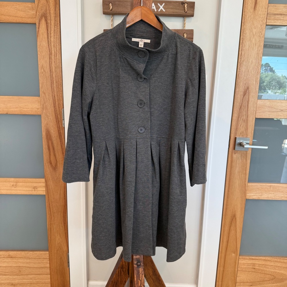 Fever Womens Charcoal Gray Mock Neck Pleated Babydoll Knit Coat D XL ess